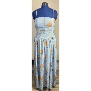 House of CB Ysabella Blue Floral Corset Maxi | Yellow Rose Romantic Cottagecore